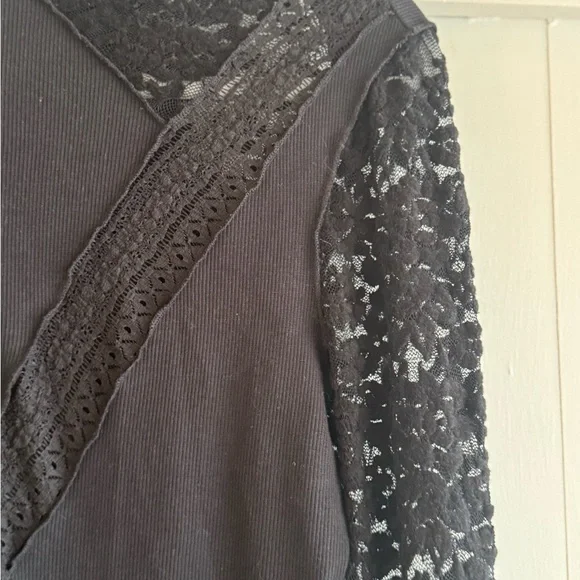 Free People Black Lace Long Sleeve Top - Picture 6 of 9